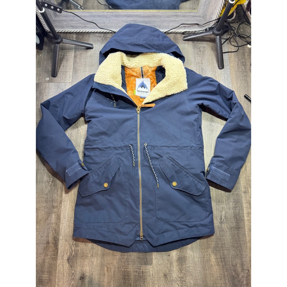 Burton Dryride Snowboard‎ Jacket Navy Blue Sherpa Collar Polka Dot Women XS